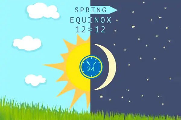 Illustration of half day and half night representing equal night during spring equinox 2025.