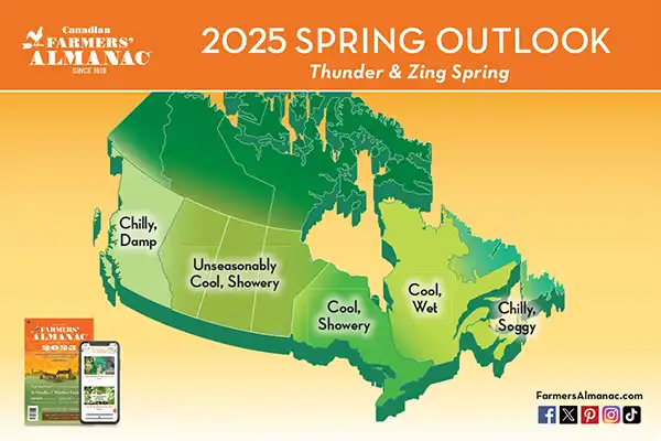 Spring weather forecast 2025 map for Canada.