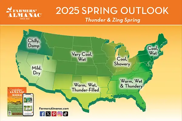 Spring weather forecast 2025 map for the United States.